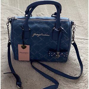 Juicy Couture Lovely Bow Satchel In Blue Denim Crossbody Bag With Bow Charm NEW